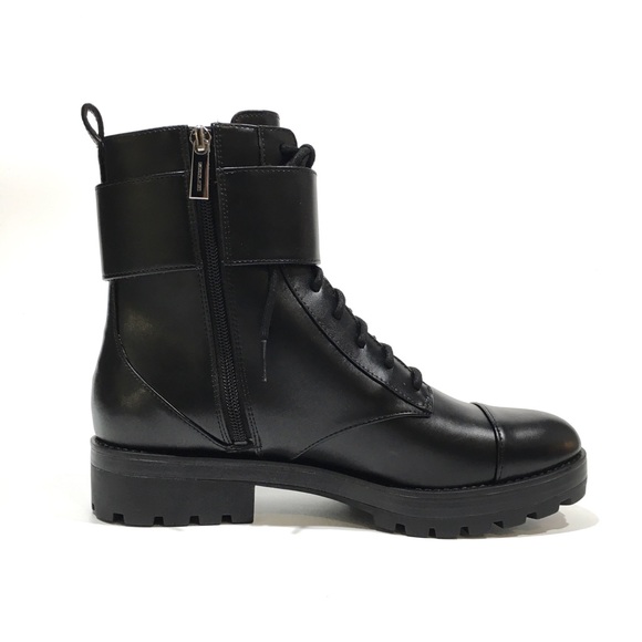 MICHAEL KORS TATUM LOGO COMBAT BOOTS -BLACK FAUX LEATHER -US 9.5 -NEW - Picture 2 of 9